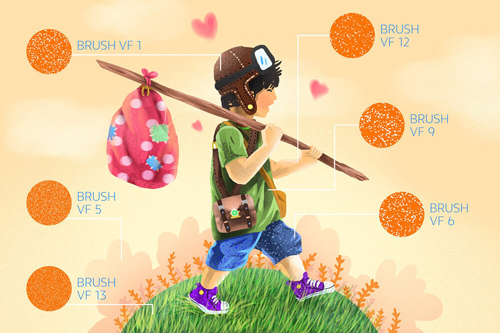 一套用于Procreate的颗粒艺术效果笔刷素材