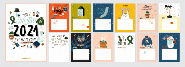 可爱2021年手绘日历素材