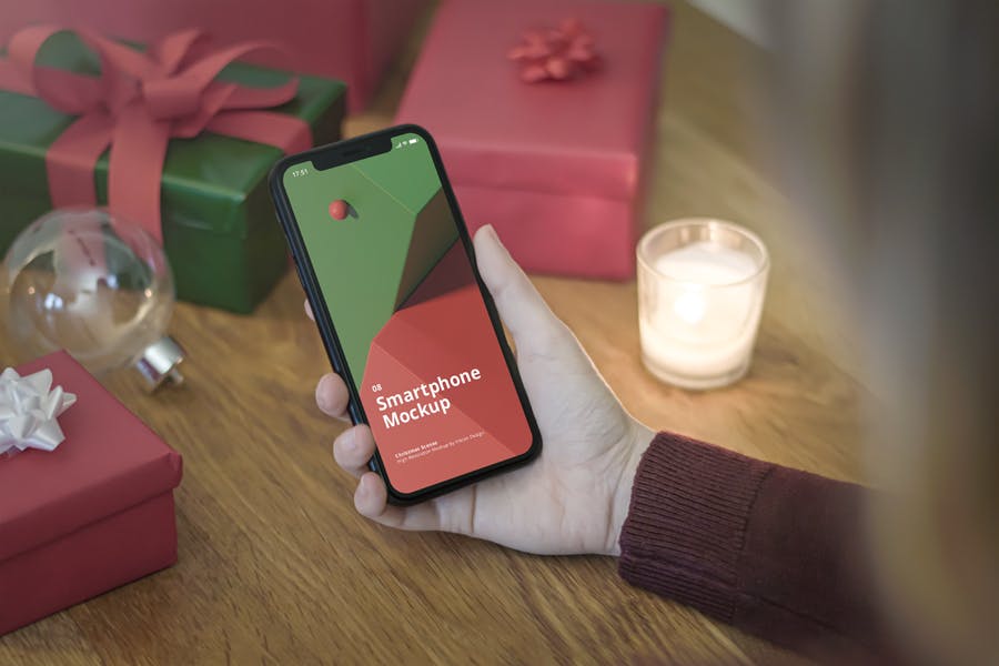 8个圣诞节场景iPhone苹果手机样机素材