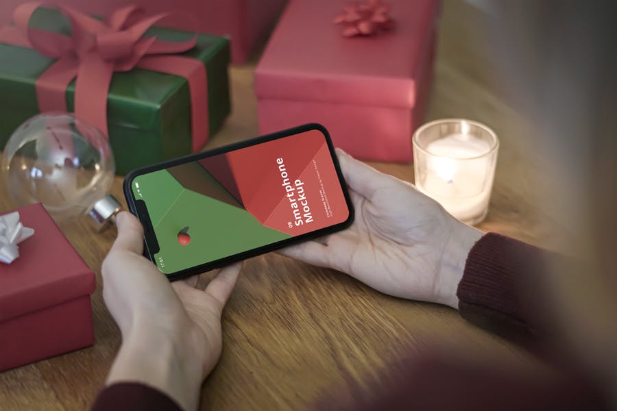 8个圣诞节场景iPhone苹果手机样机素材