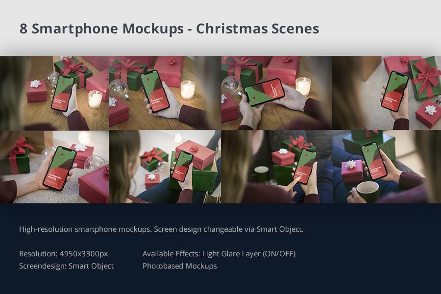 8个圣诞节场景iPhone苹果手机样机素材