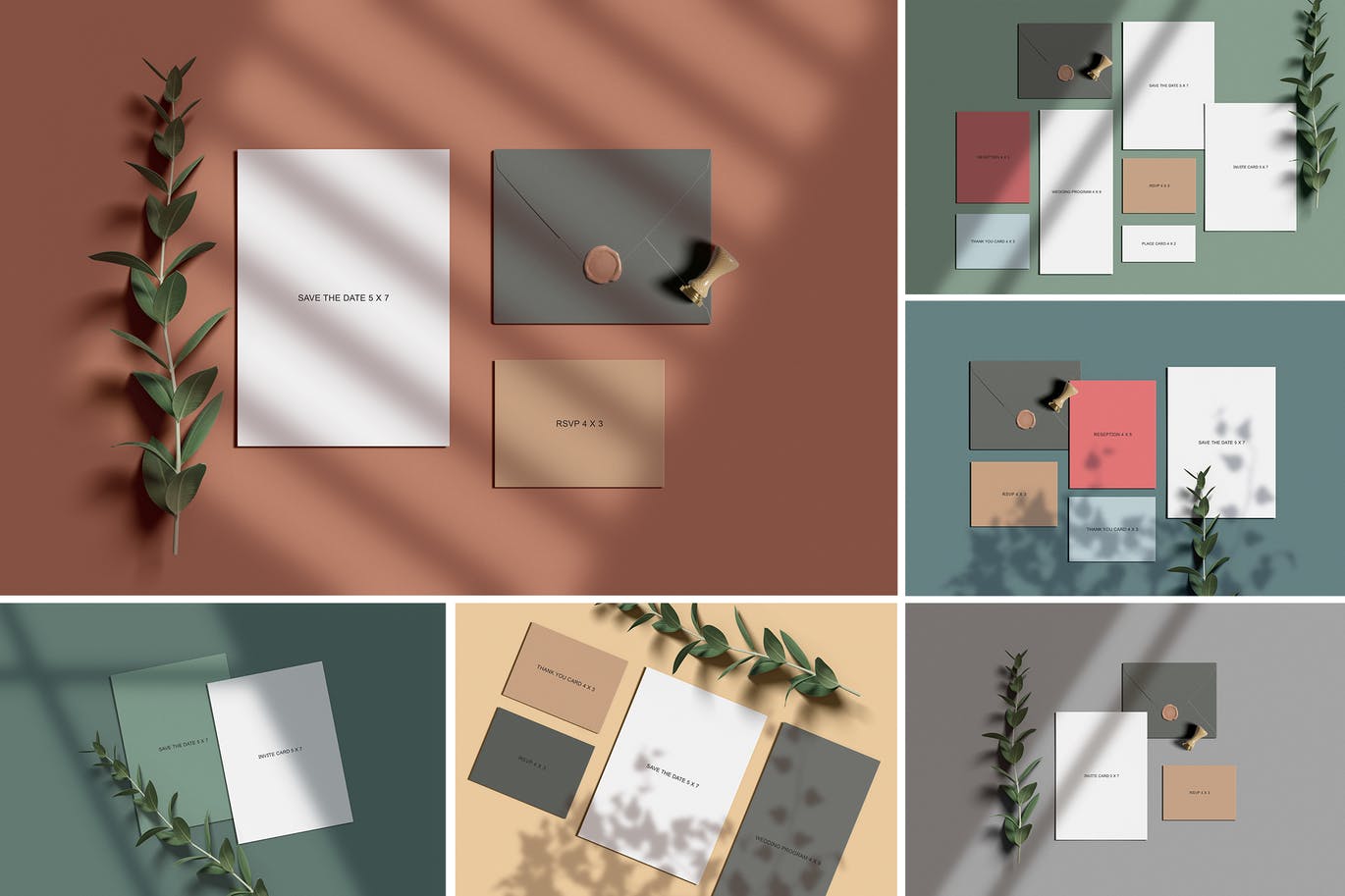 温馨浪漫的婚礼请柬VI设计样机PSD素材包