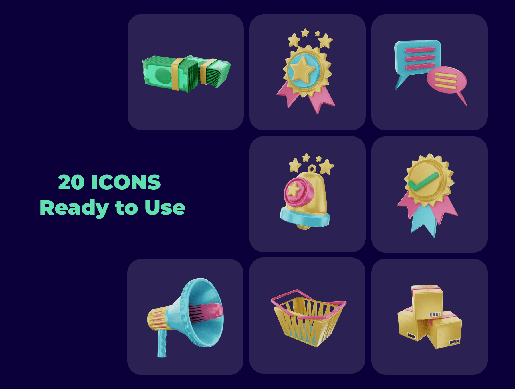 20个电子商务主题3D图标素材