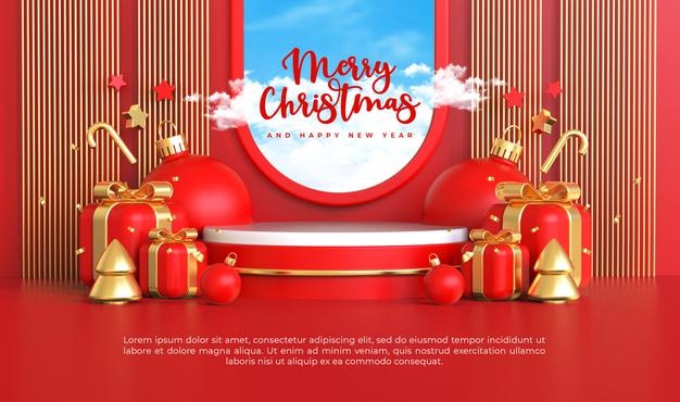 3D产品展示平台和圣诞新年饰品PSD素材