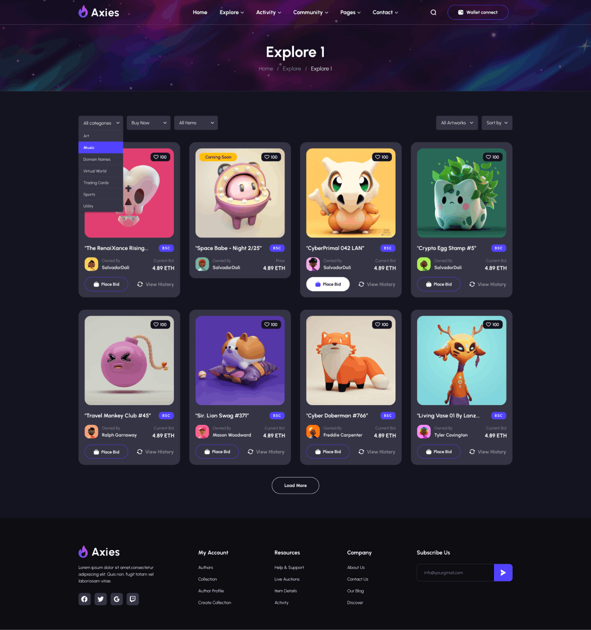 NFT 交易平台PC端响应式网页UI模板