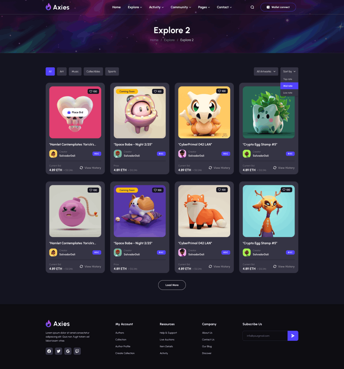 NFT 交易平台PC端响应式网页UI模板