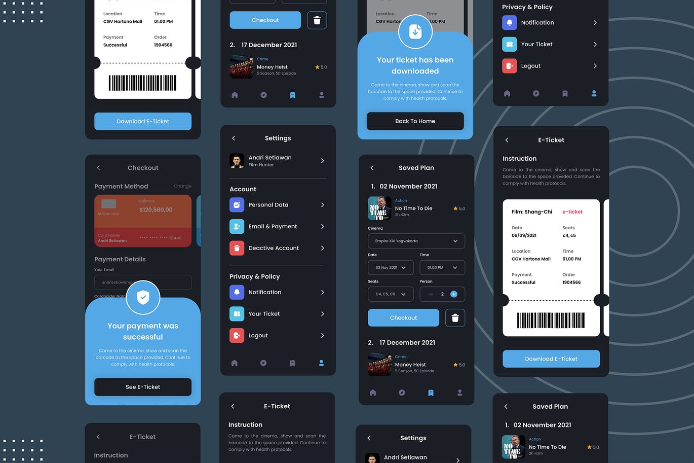 10个电影票APP UI模板（PSD,XD,FIG）
