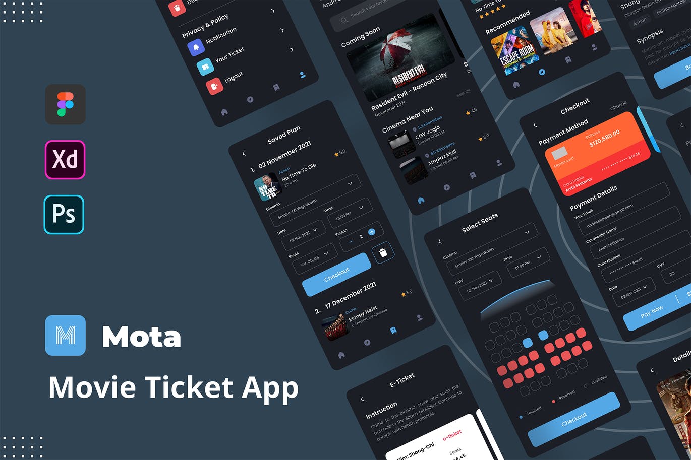 10个电影票APP UI模板（PSD,XD,FIG）