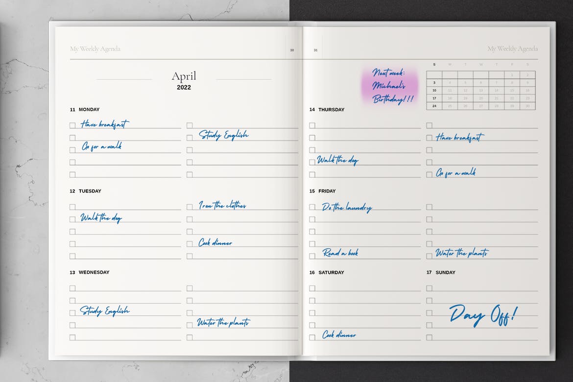 干净优雅新年日历台历每日计划表设计模板