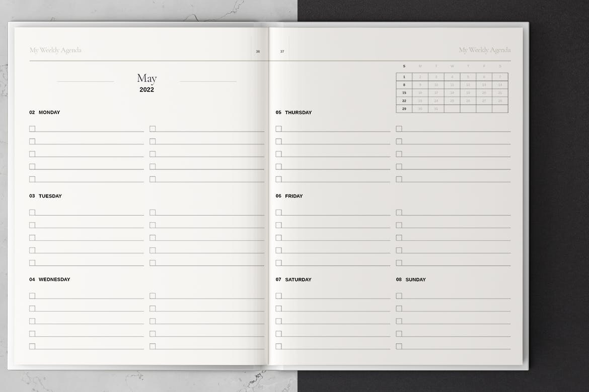 干净优雅新年日历台历每日计划表设计模板