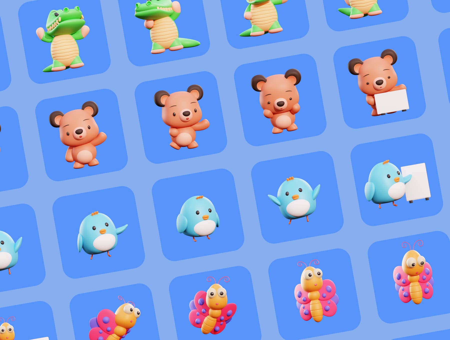 10个卡通IP角色，50种姿势可爱3D动物Blender素材