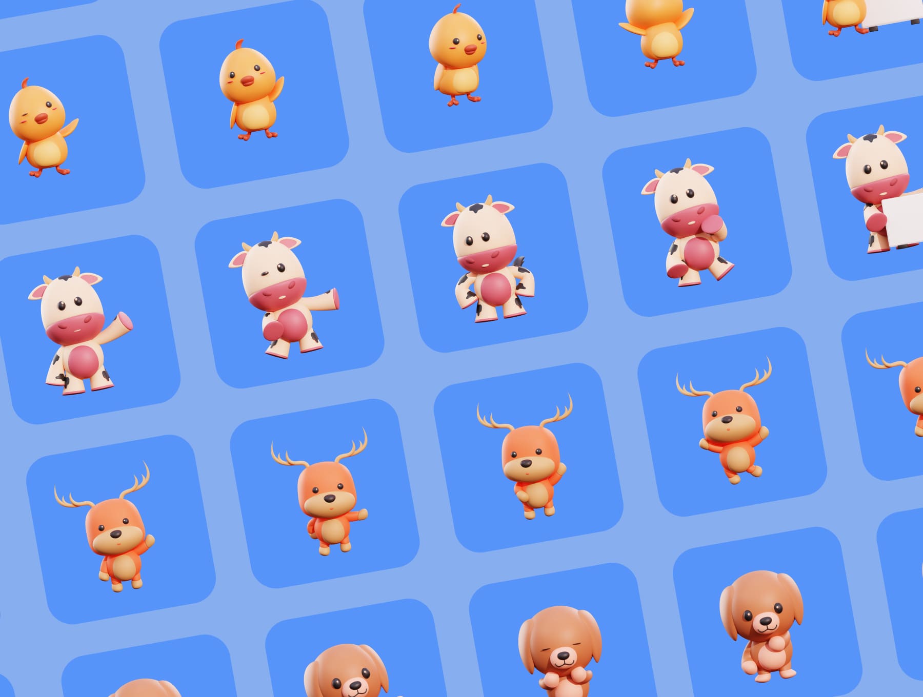 10个卡通IP角色,50种姿势可爱3D动物Blender素材