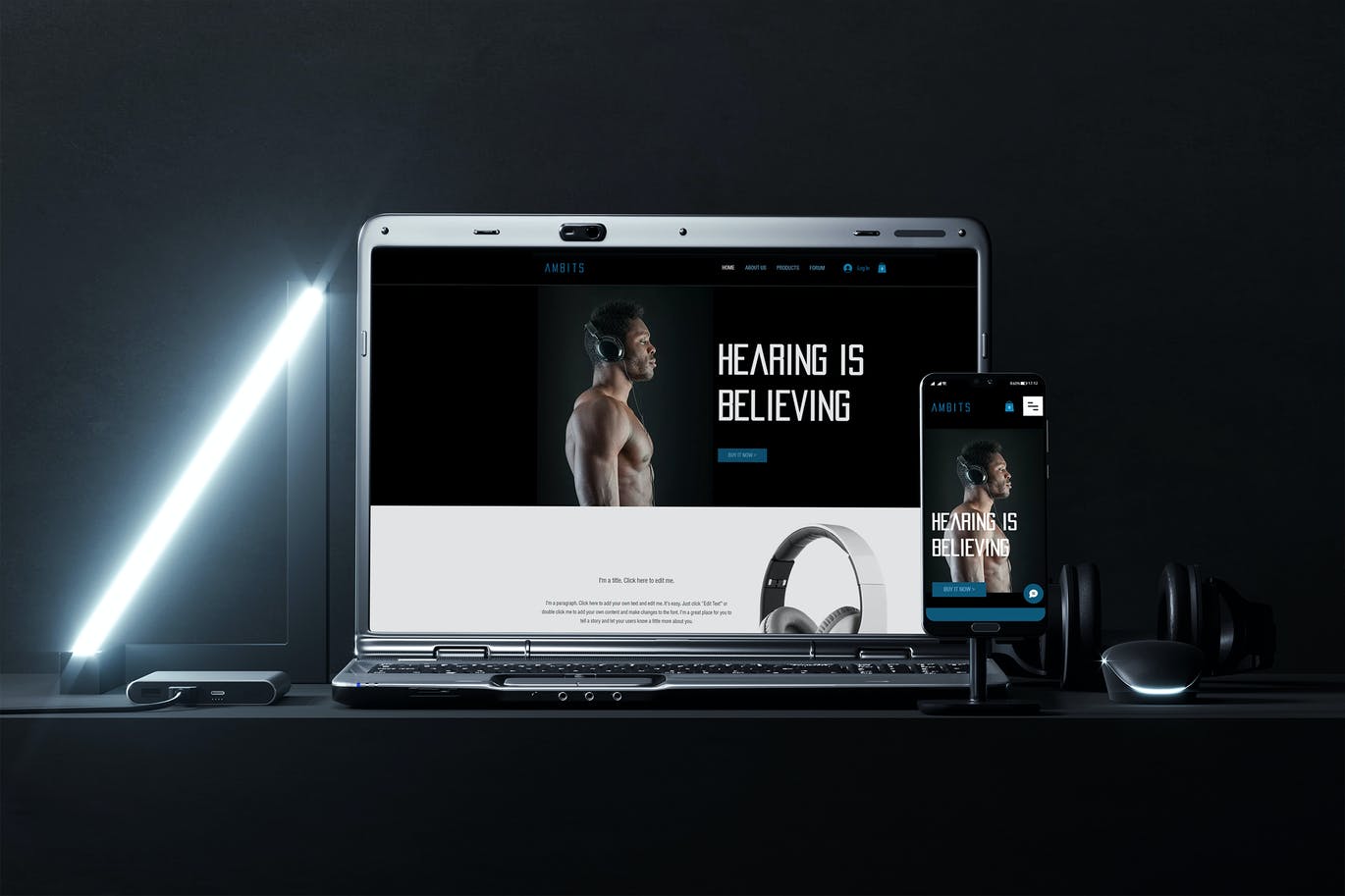 高质量暗黑风格手机电脑屏幕PSD样机素材