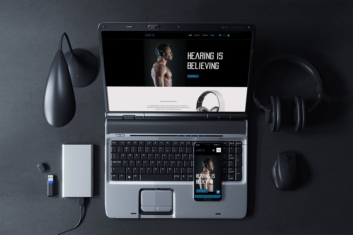 高质量暗黑风格手机电脑屏幕PSD样机素材