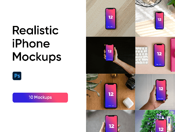 10个不同场景iPhone 12逼真样机PSD素材