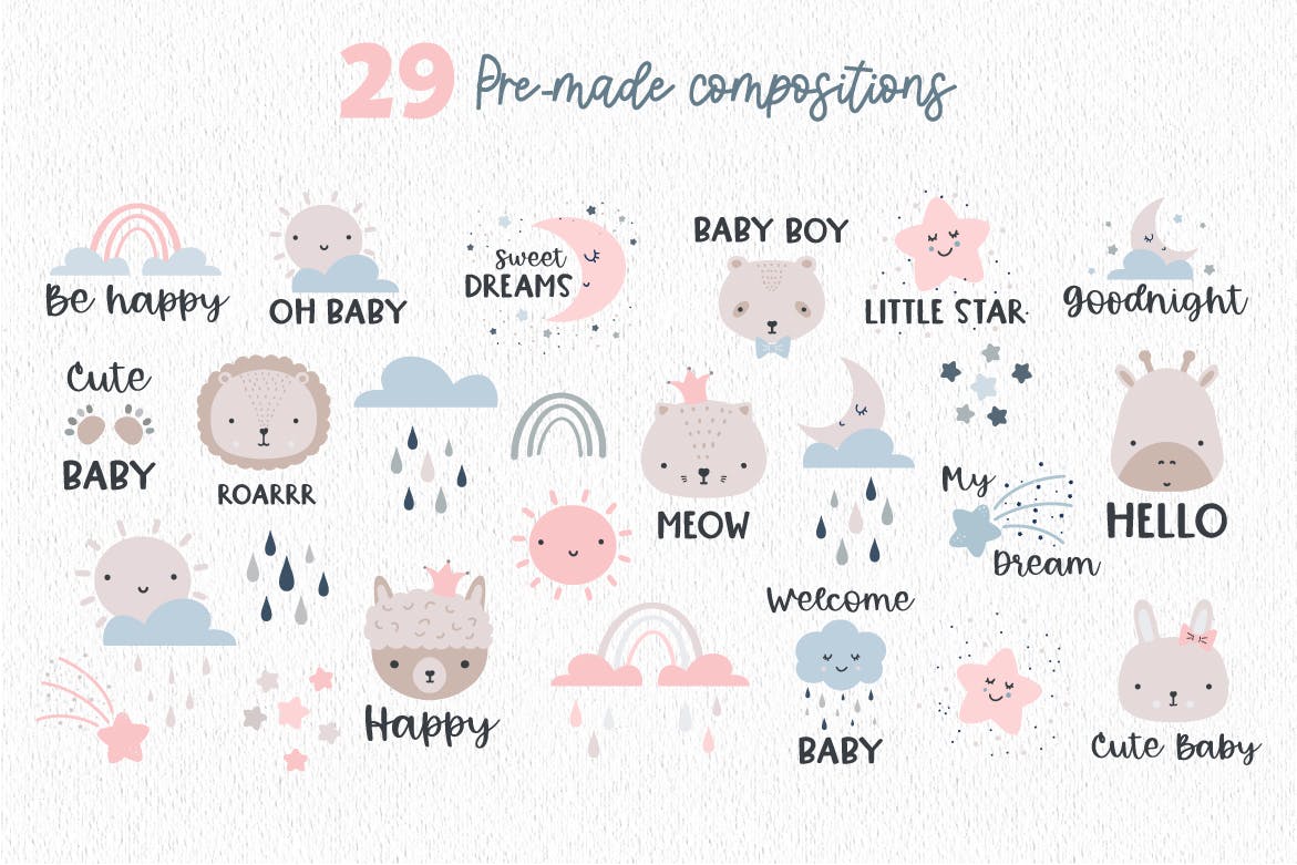 清新可爱儿童风格元素背景底纹矢量素材集合