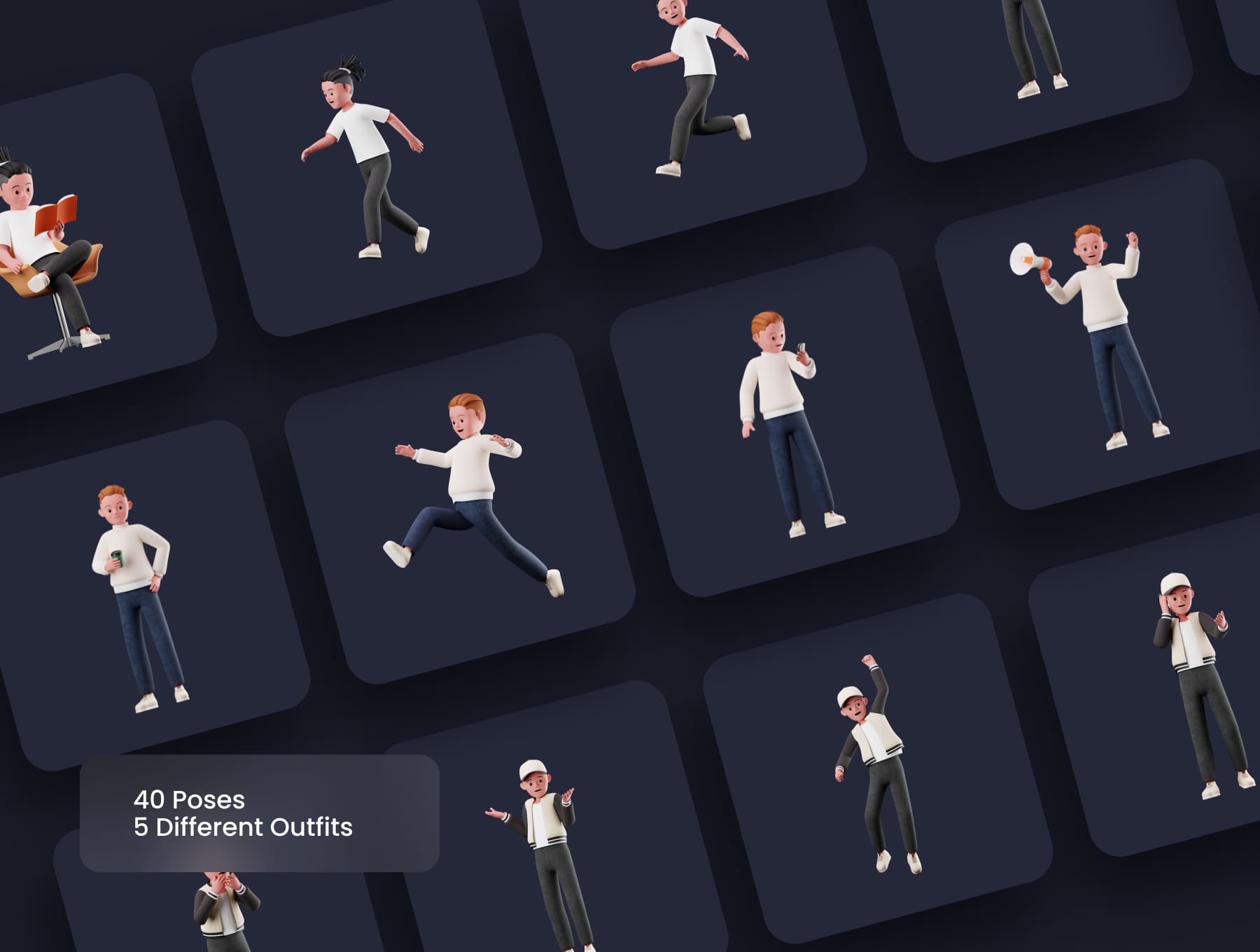 40种姿势人物造型3D角色素材