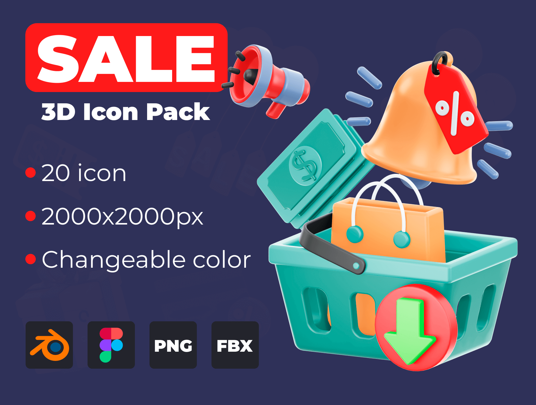 20个可爱卡通打折促销类3D图标