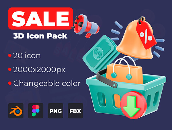 20个可爱卡通打折促销类3D图标