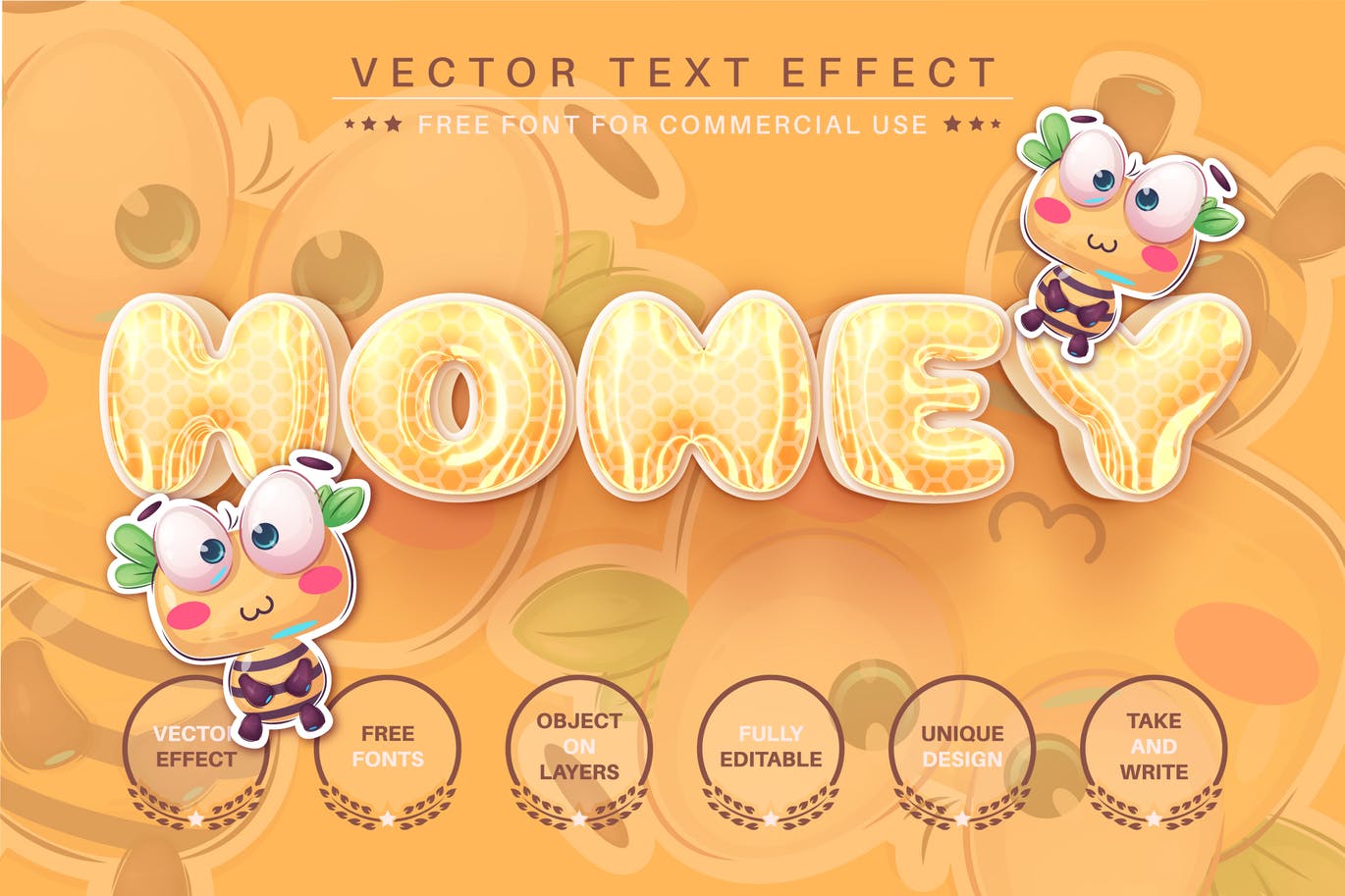 3D蜂蜜卡通风格可编辑文字AI矢量素材