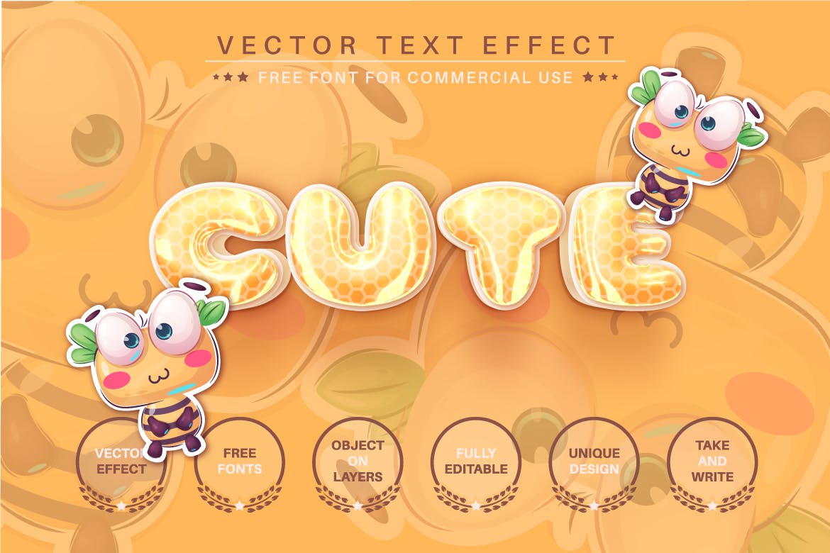 3D蜂蜜卡通风格可编辑文字AI矢量素材