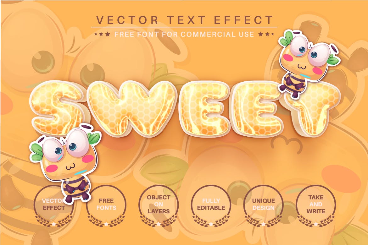 3D蜂蜜卡通风格可编辑文字AI矢量素材