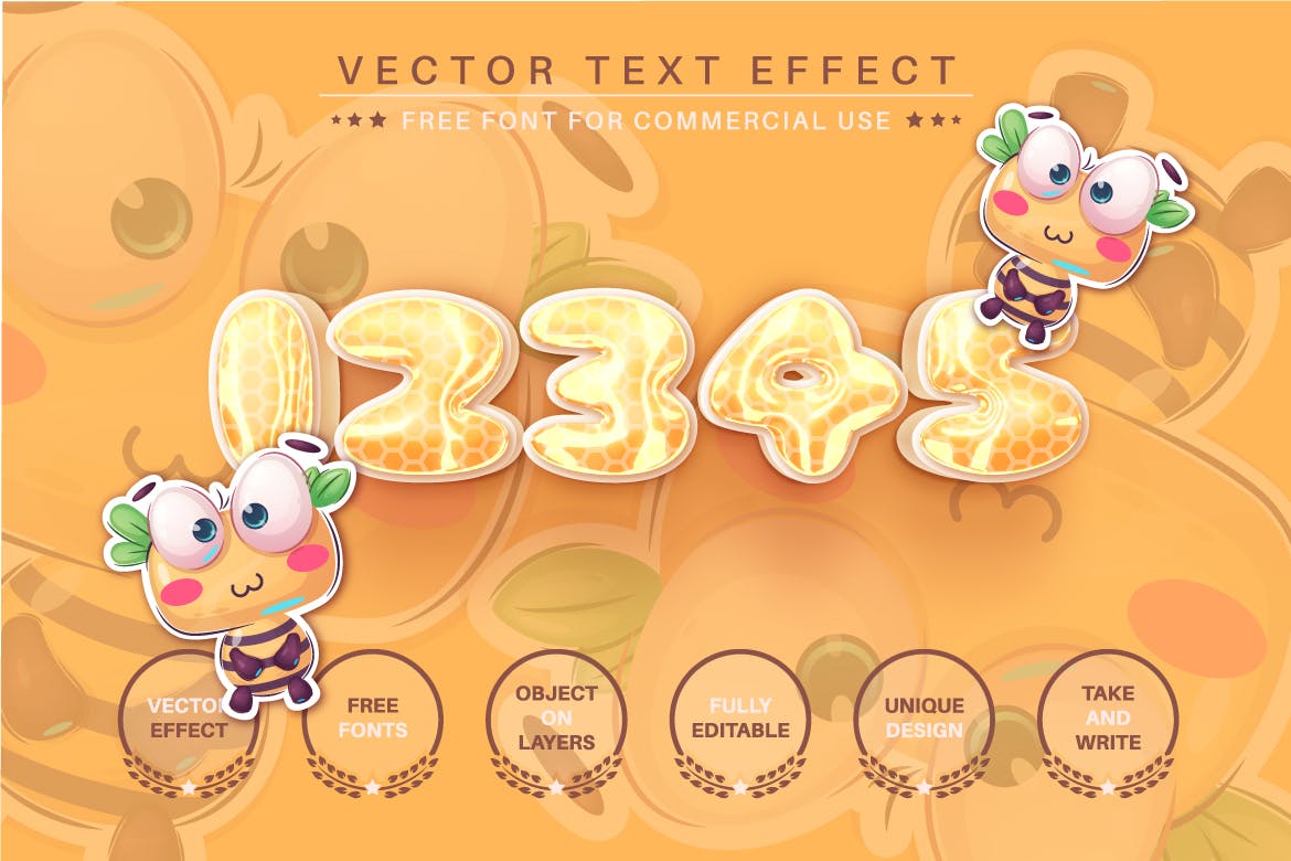 3D蜂蜜卡通风格可编辑文字AI矢量素材