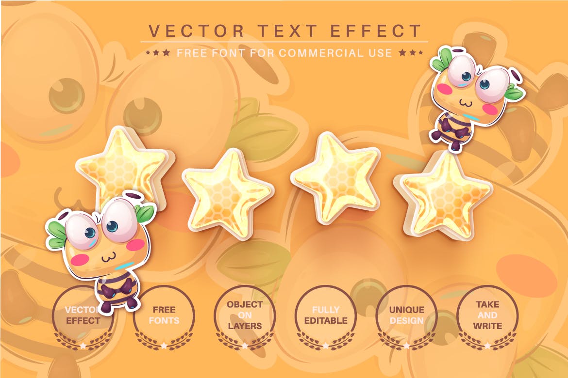 3D蜂蜜卡通风格可编辑文字AI矢量素材