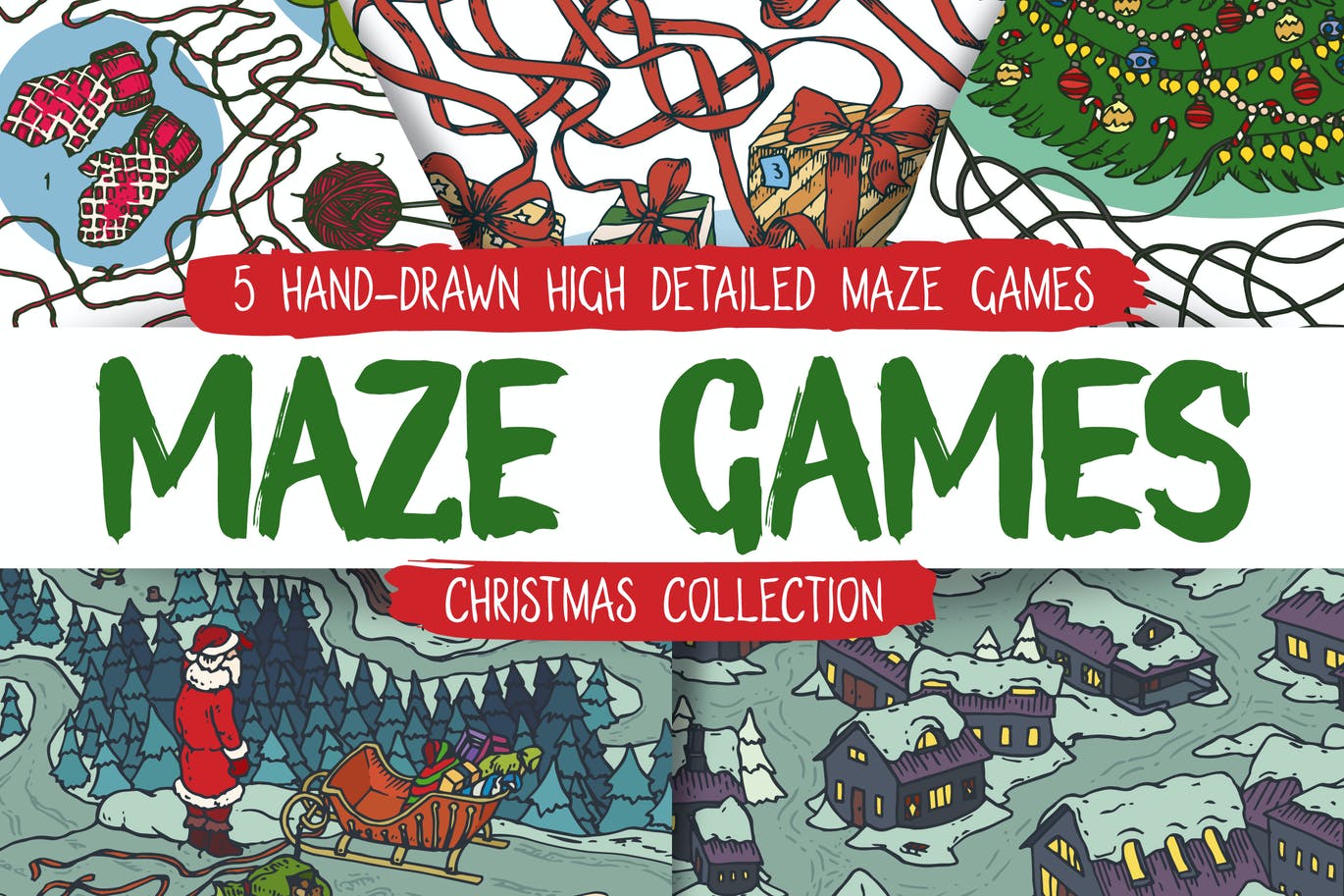 国外圣诞节风格新年迷宫背景底纹元素合集