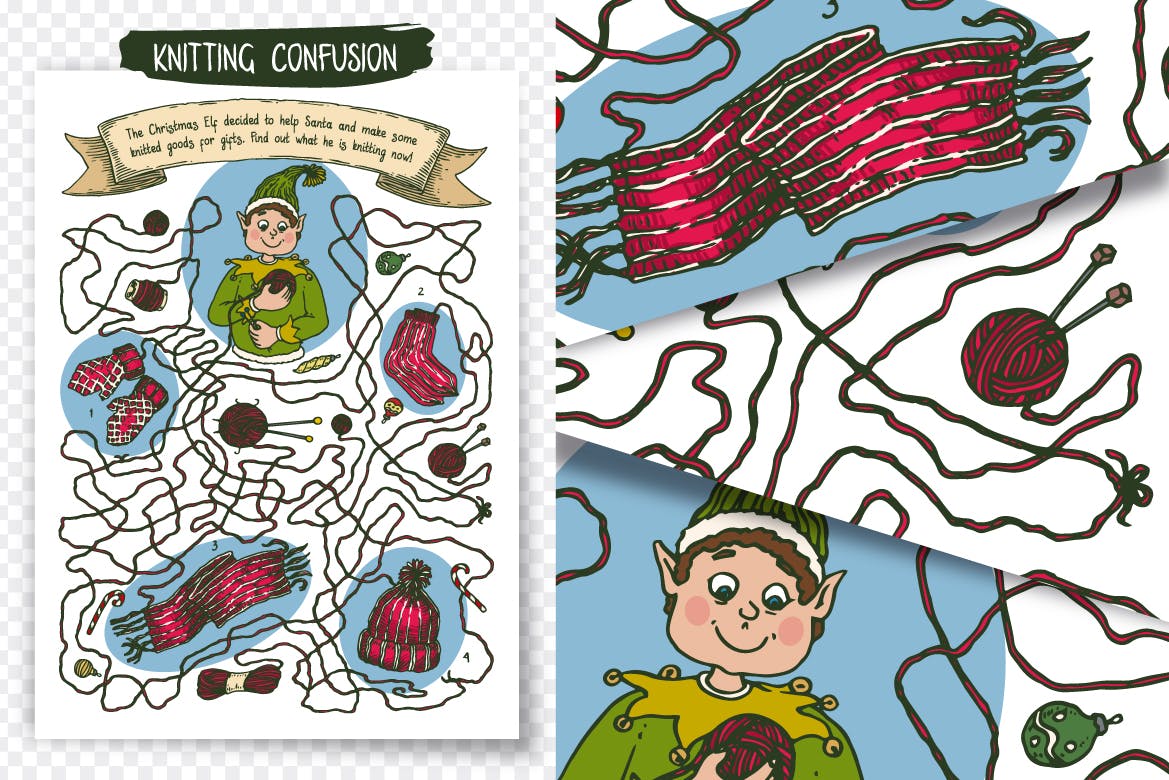 国外圣诞节风格新年迷宫背景底纹元素合集