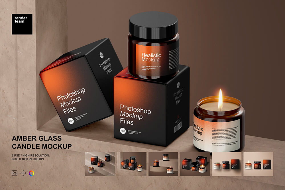琥珀色玻璃蜡烛品牌设计PSD样机图片