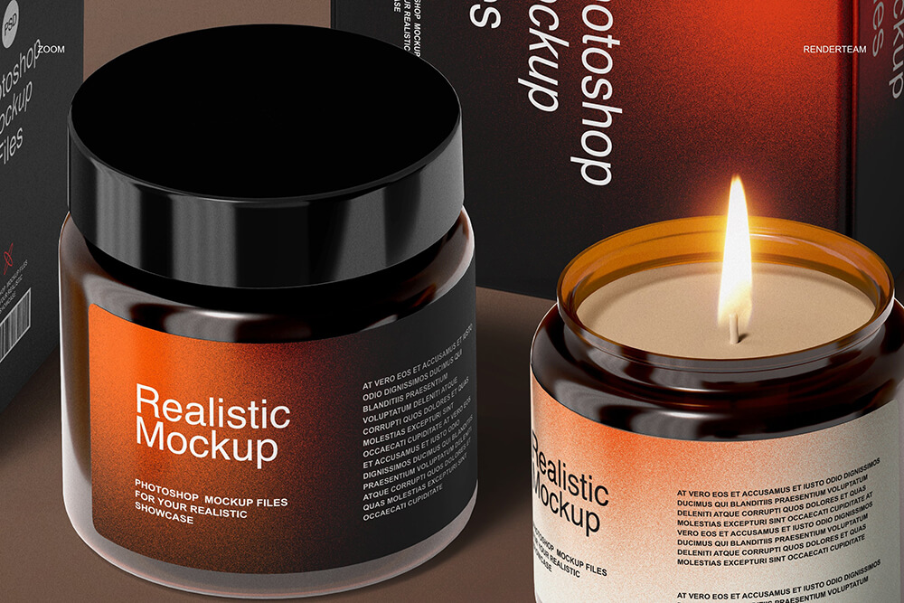琥珀色玻璃蜡烛品牌设计PSD样机图片