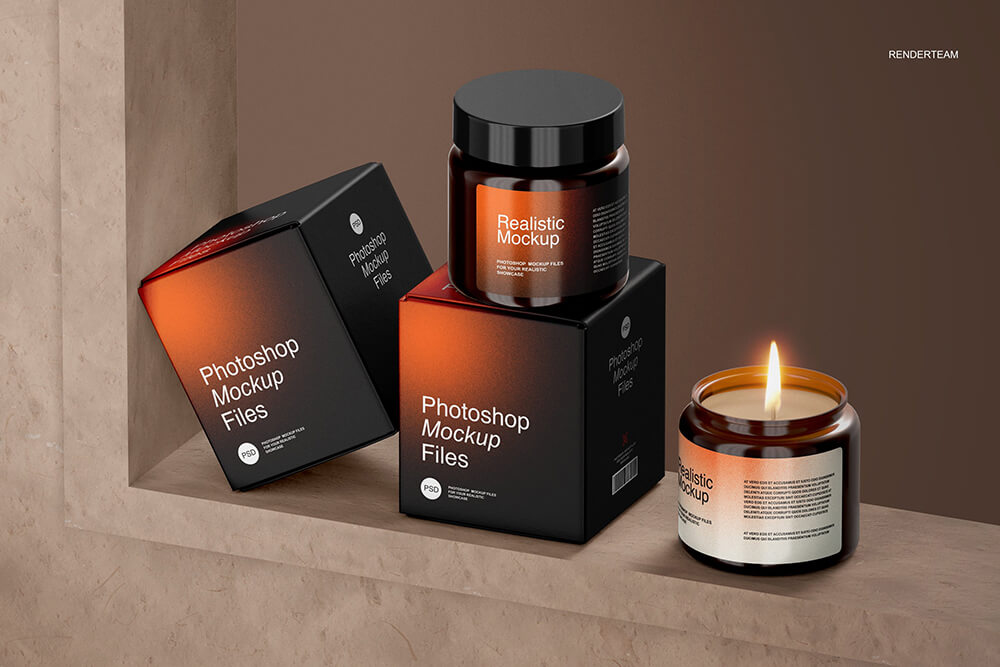 琥珀色玻璃蜡烛品牌设计PSD样机图片