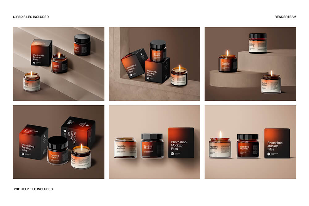 琥珀色玻璃蜡烛品牌设计PSD样机图片