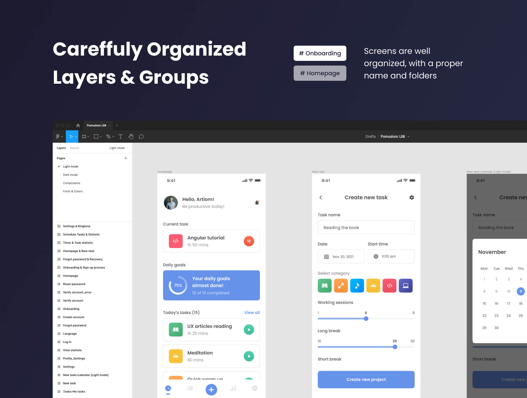 44个黑色任务管理类APP UI界面
