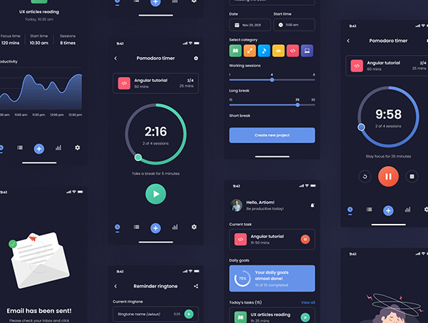 44个黑色任务管理类APP UI界面