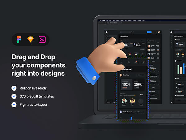 376个深色和浅色通用绚丽后台管理UI界面