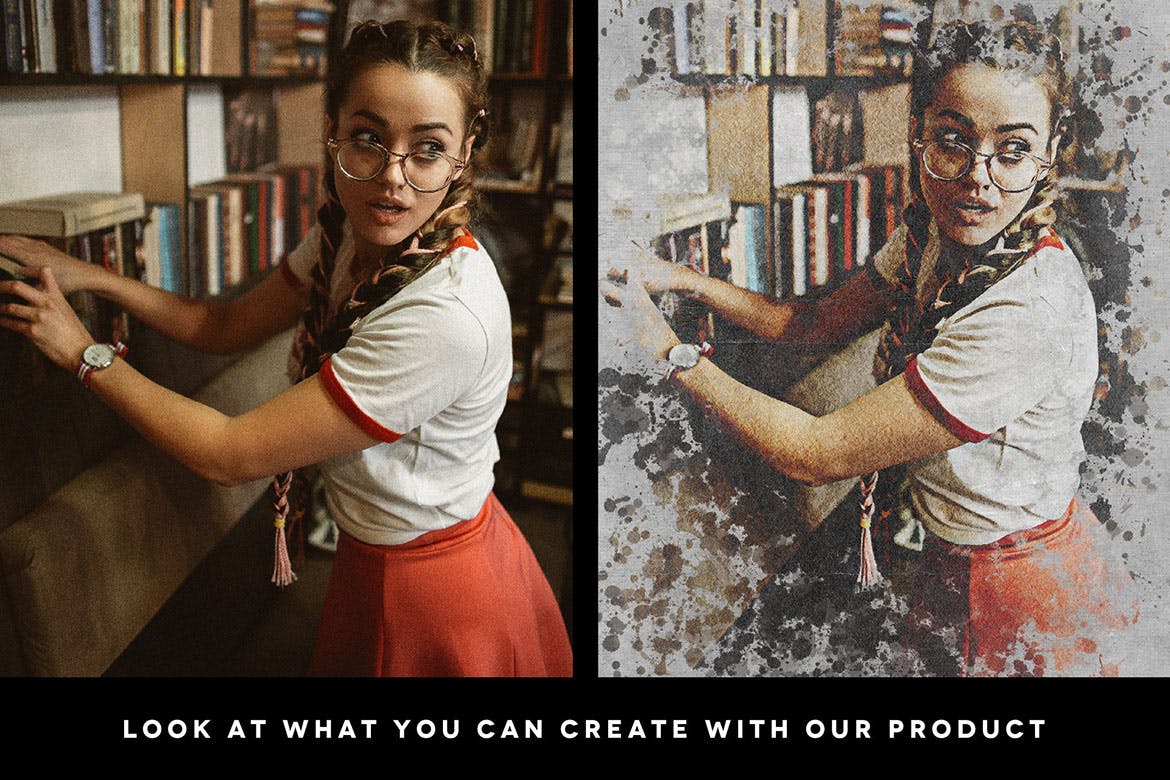 逼真手绘水墨水分水彩风格photoshop动作预设