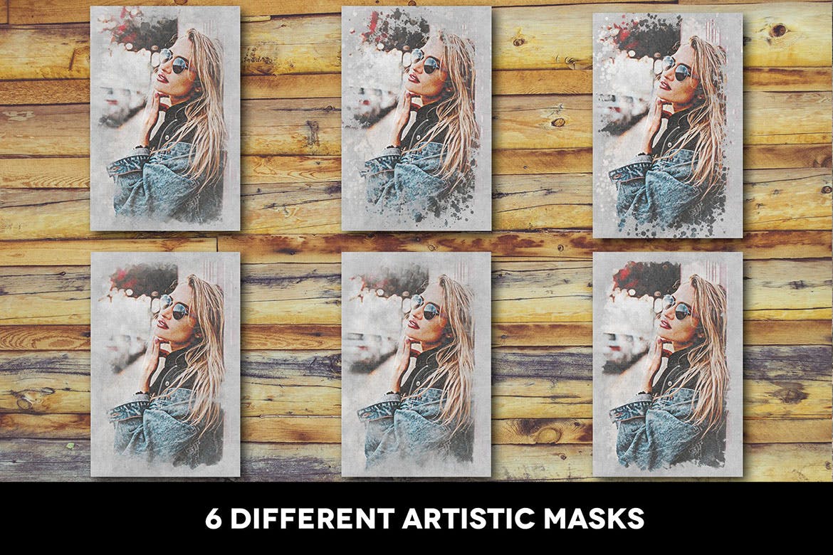 逼真手绘水墨水分水彩风格photoshop动作预设