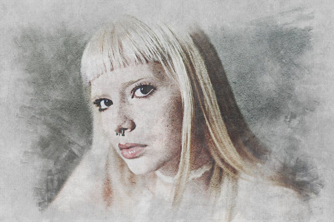 逼真手绘水墨水分水彩风格photoshop动作预设