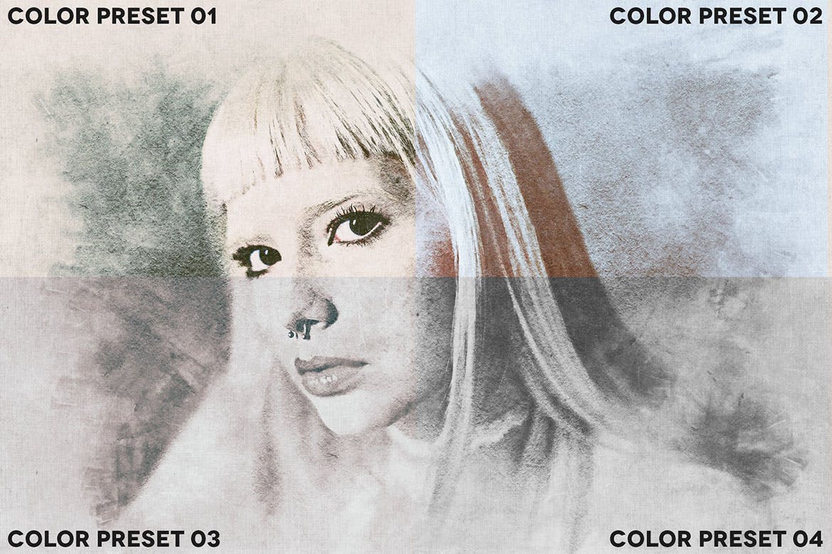 逼真手绘水墨水分水彩风格photoshop动作预设