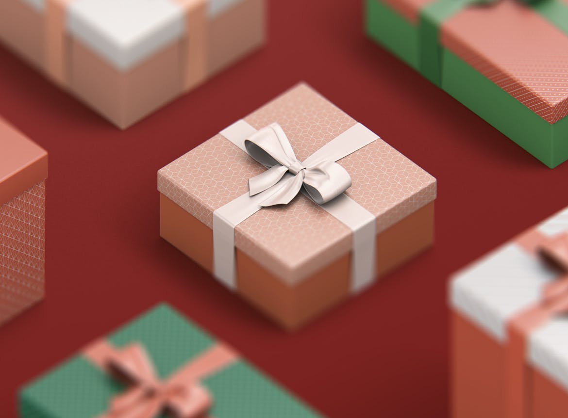 红绿高端简约新年礼物盒子包装设计VI样机PSD素材