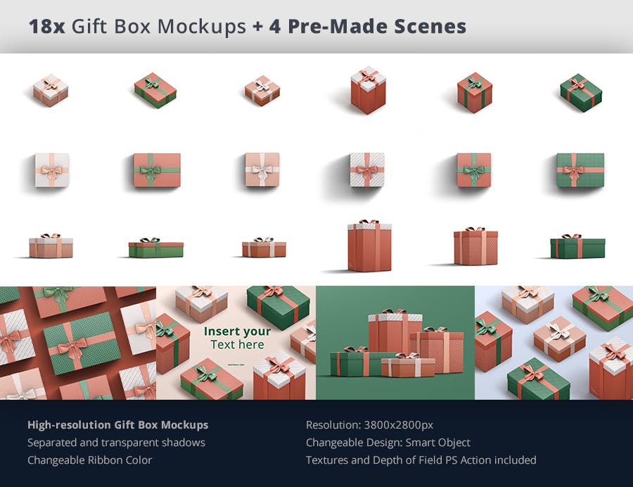红绿高端简约新年礼物盒子包装设计VI样机PSD素材