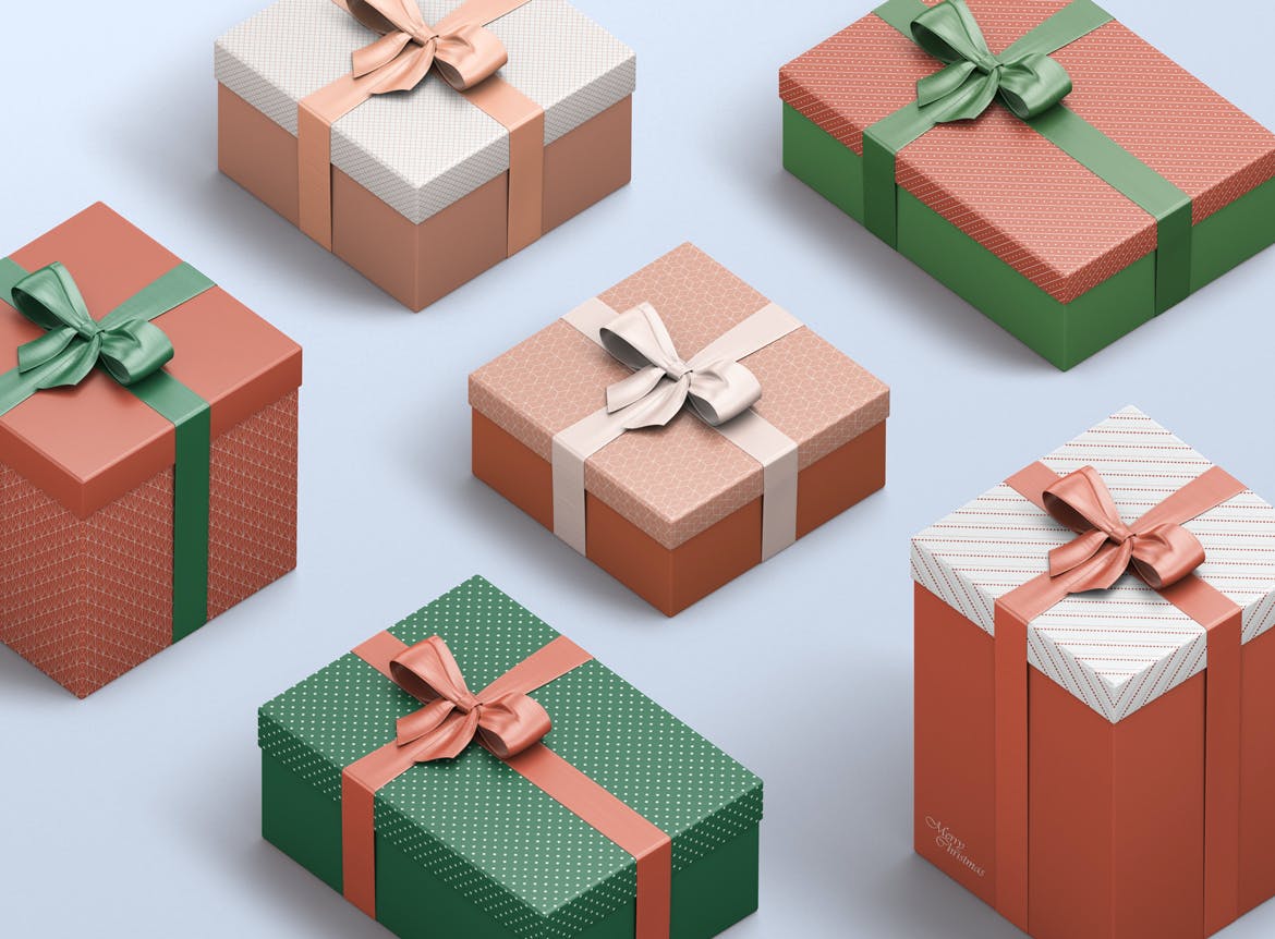 红绿高端简约新年礼物盒子包装设计VI样机PSD素材