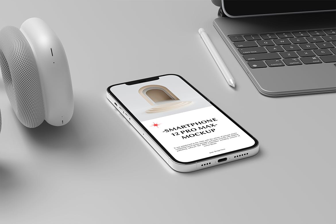 高级灰逼真质感iPhone 12 苹果手机样机PSD文件