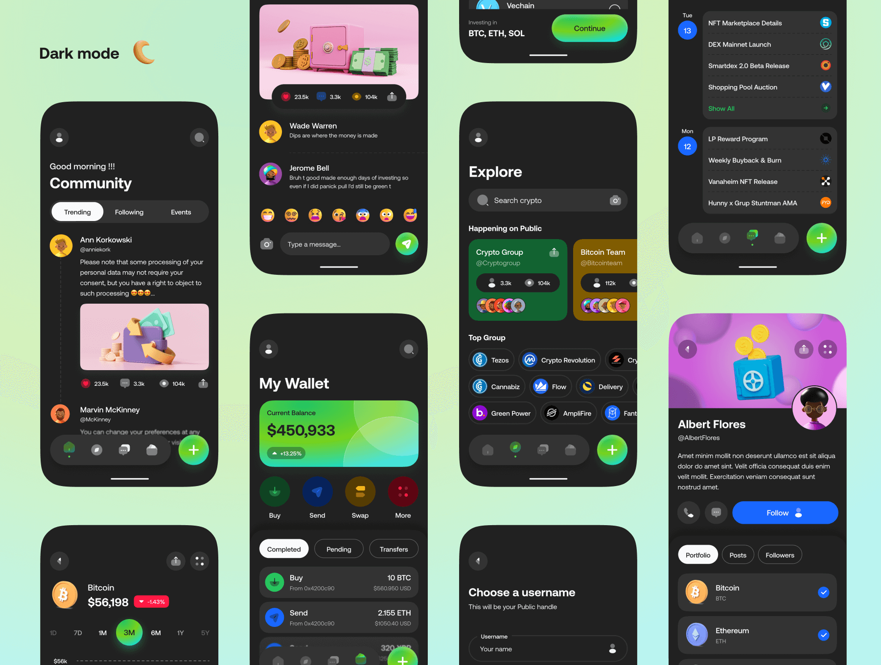 60多个明暗色彩社交类型APP界面（Figma）