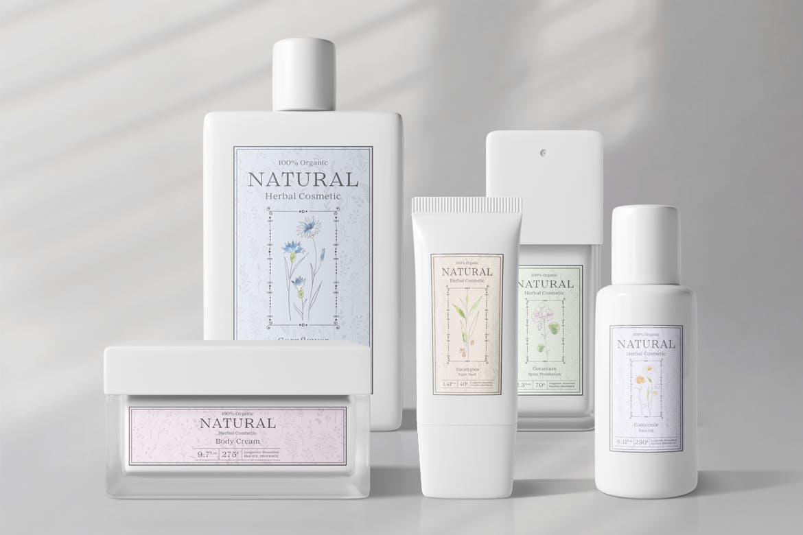 高品质逼真化妆品包装设计VI样机PSD文件