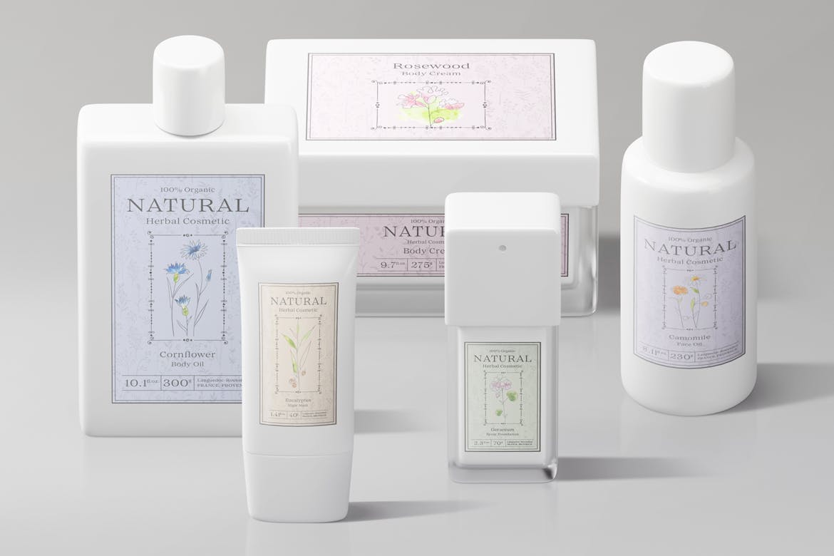 高品质逼真化妆品包装设计VI样机PSD文件