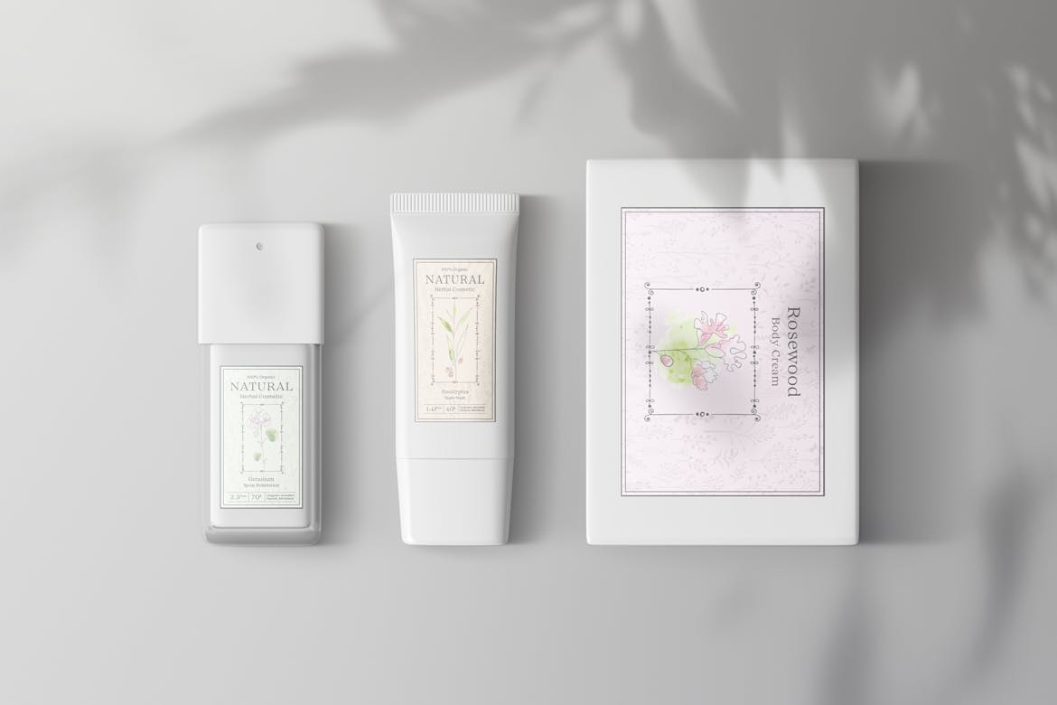 高品质逼真化妆品包装设计VI样机PSD文件