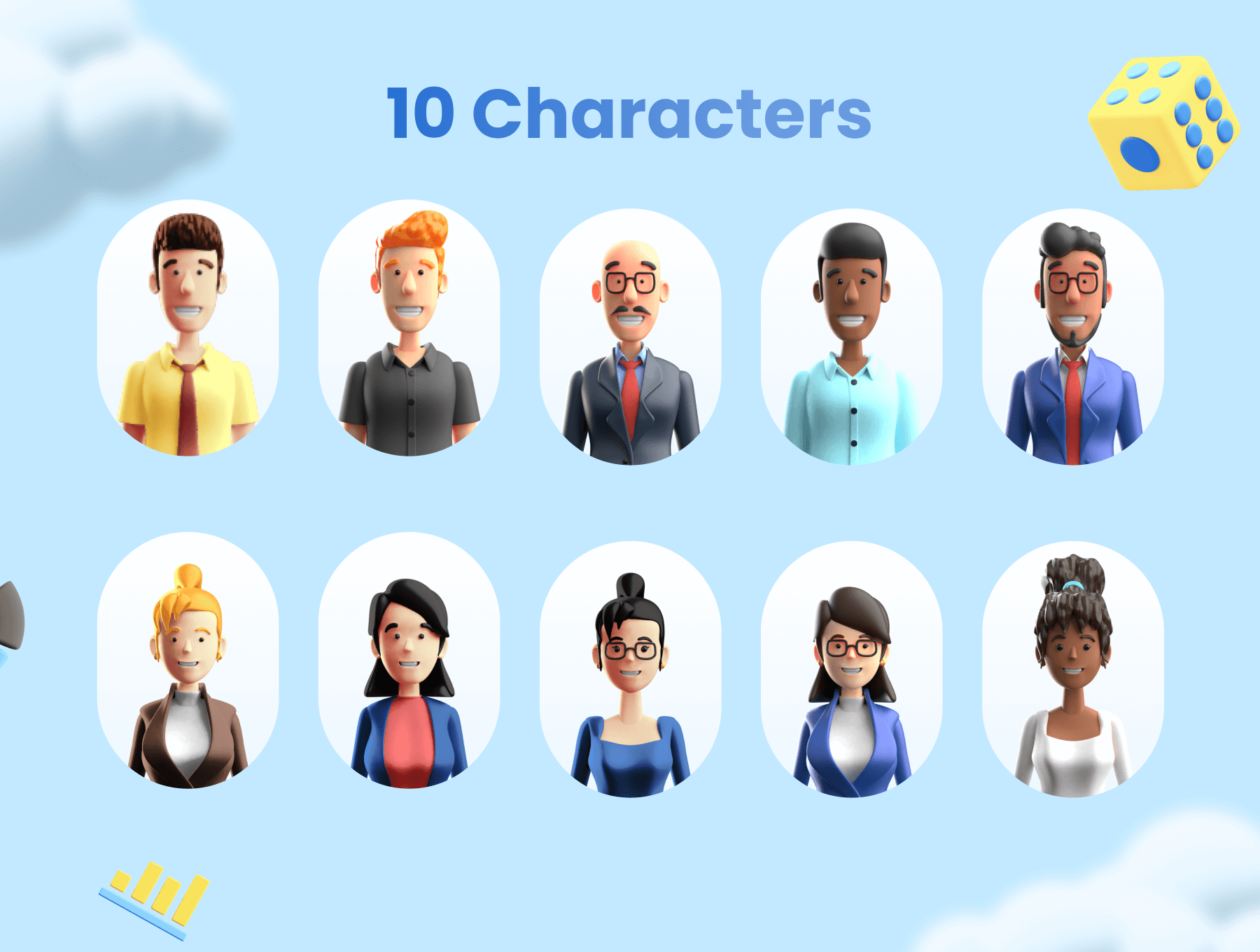 10个完美卡通商业类人物角色3D元素（Blender）
